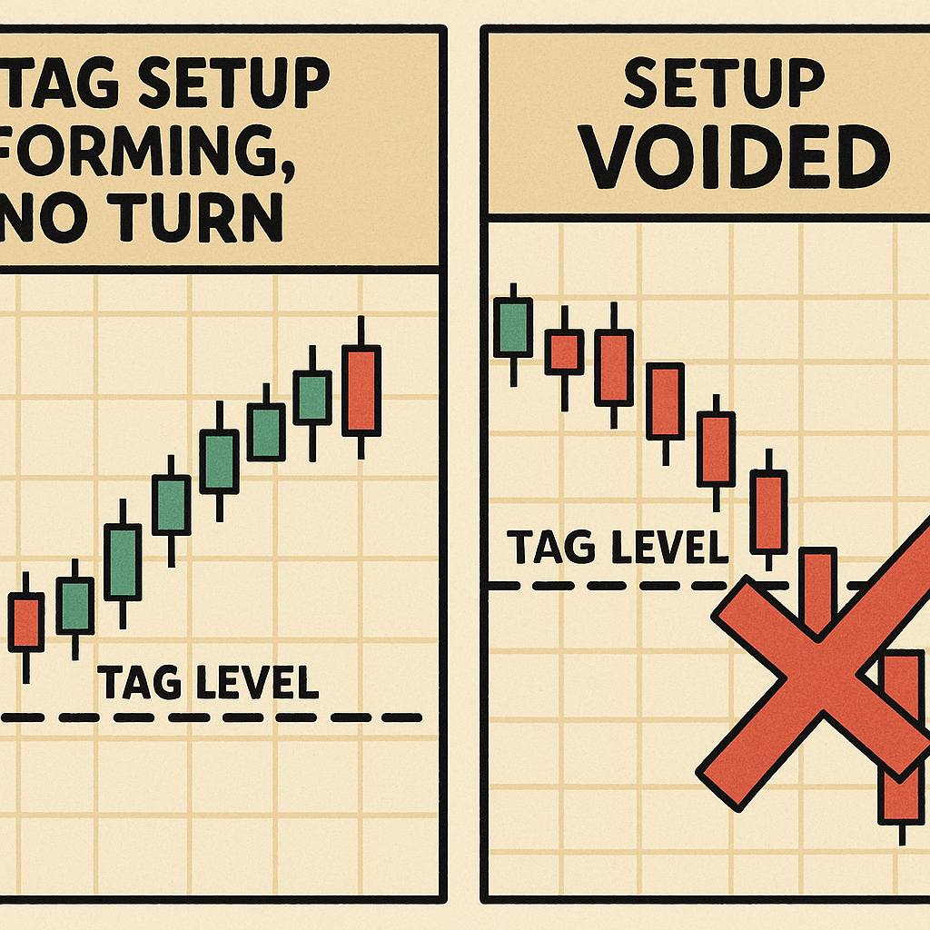 Tag setup fails without reversal, invalidated by late-day drop