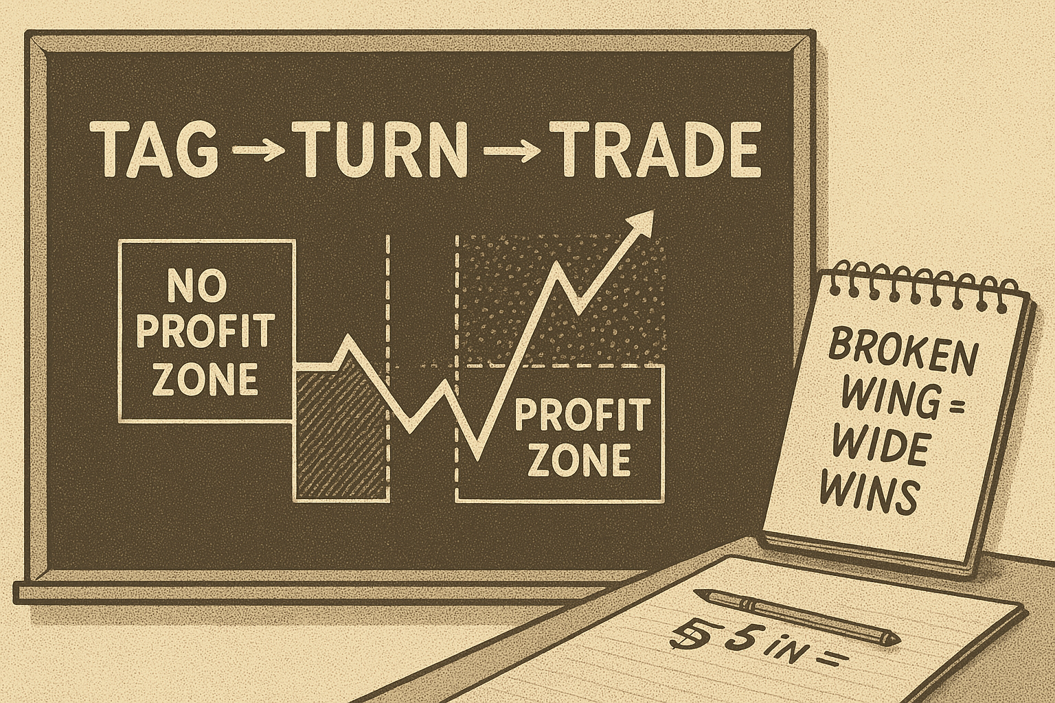 Tag n Turn diagram with strategic option structure notes.