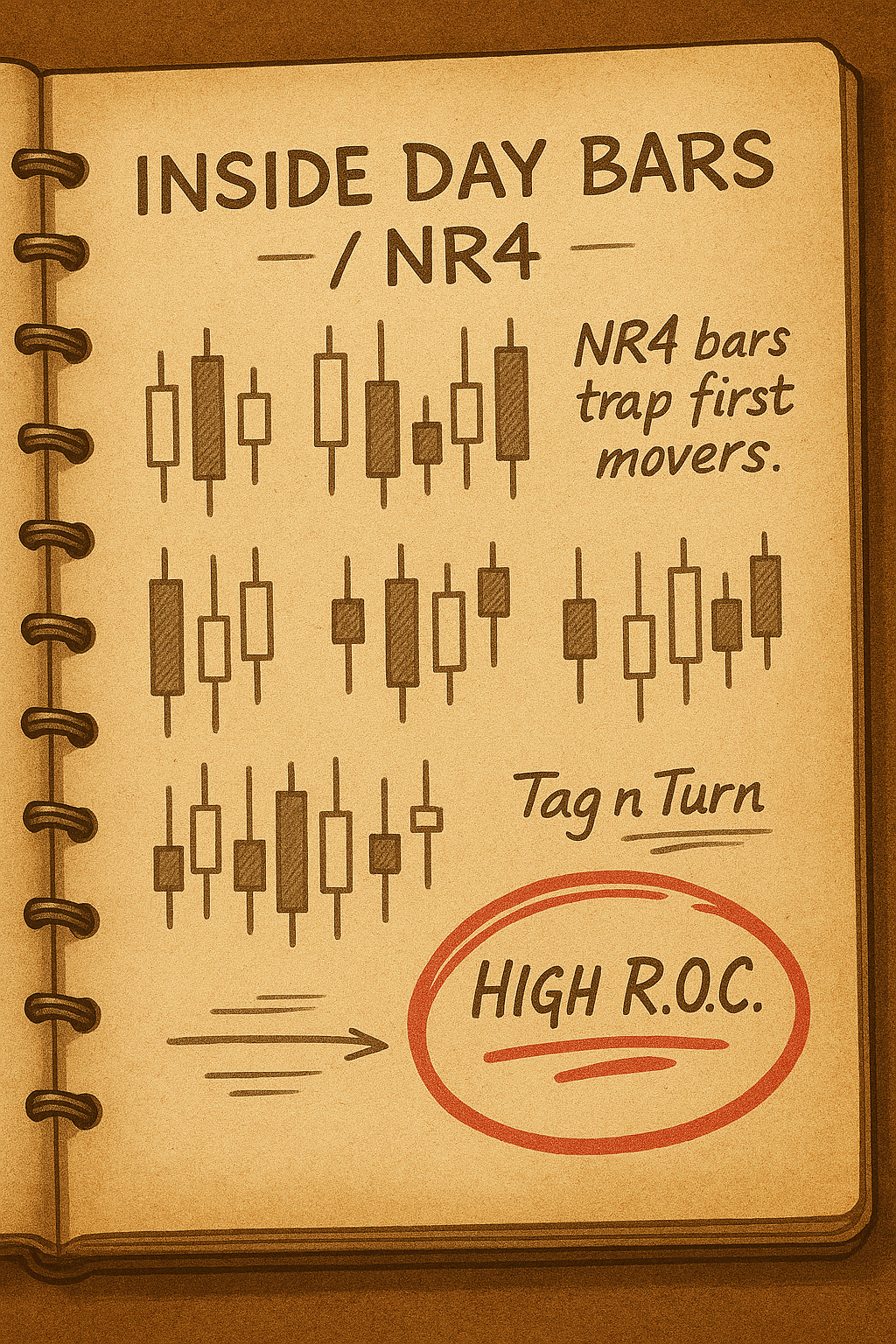 Vintage-style stat page showing how inside days lead to traps and reversals.