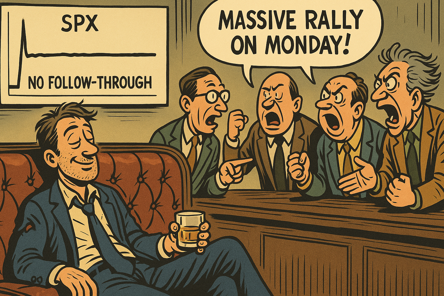 Satirical trader relaxes after market fails to deliver post-gap follow-through.