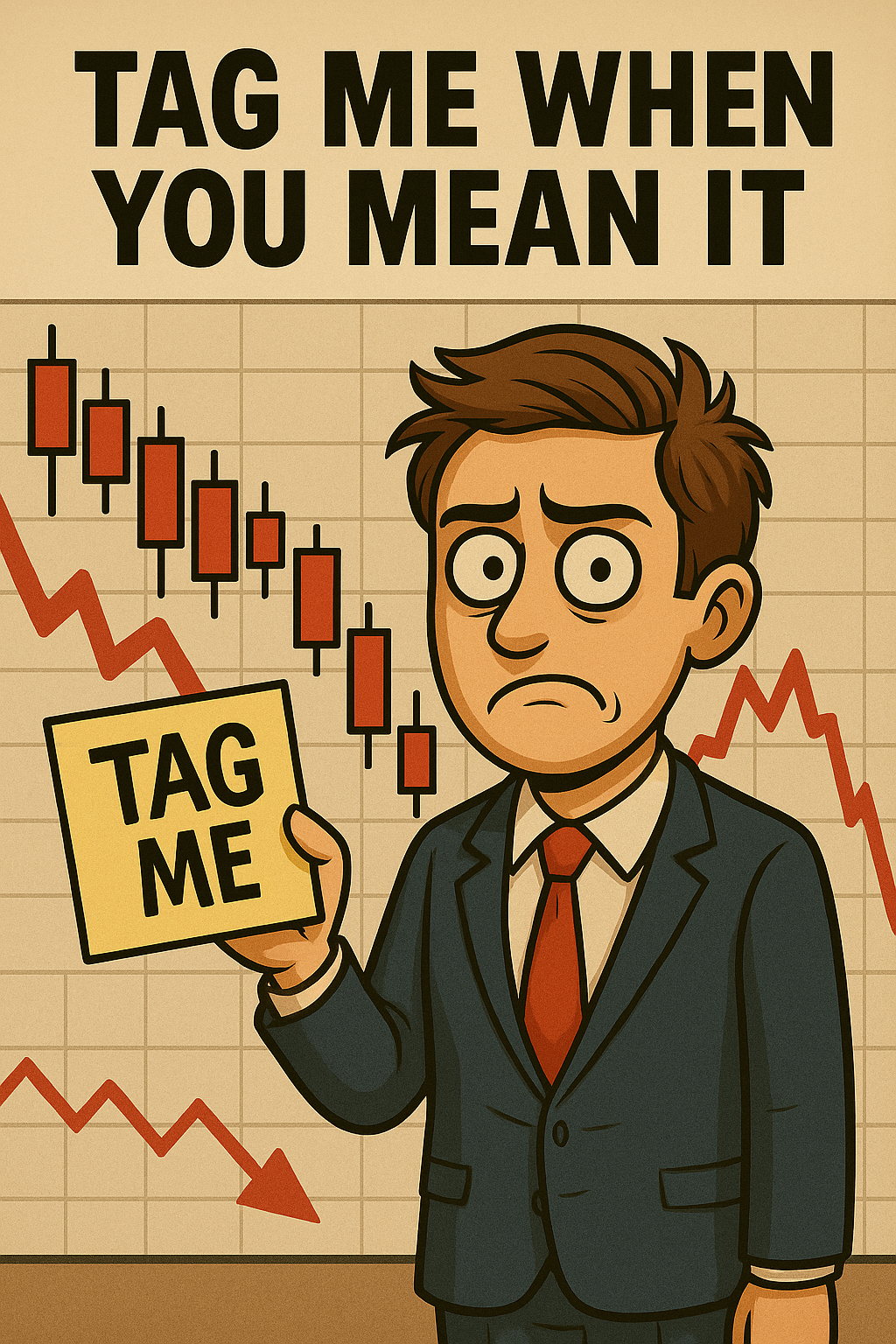 Satirical meme of fake-out tag followed by market drop