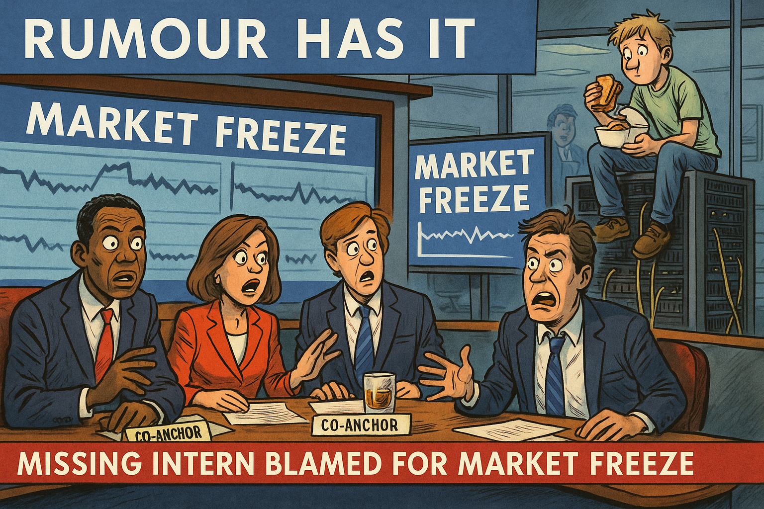 Satirical news spoof blaming market inactivity on algo mishap.