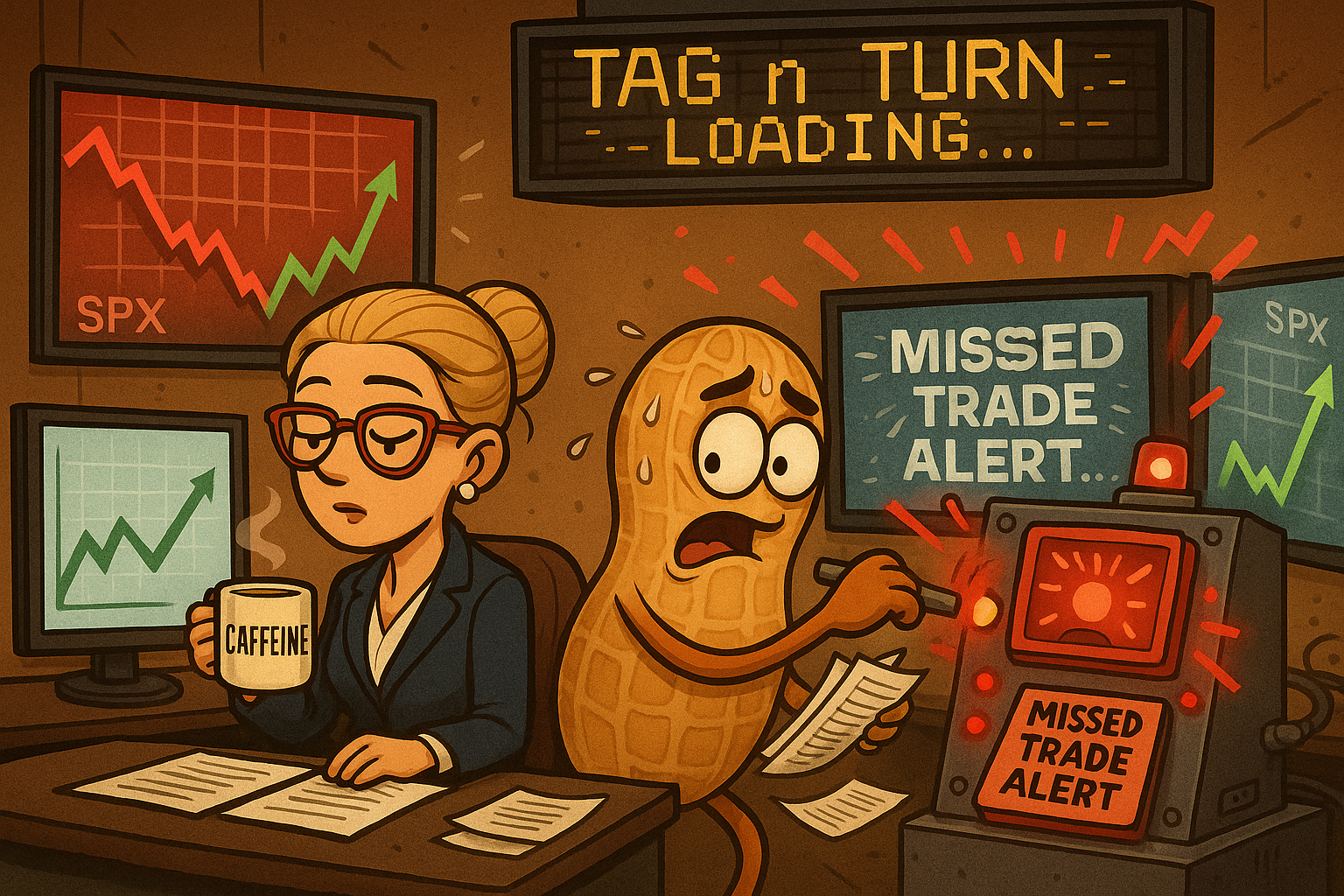 Satirical news parody showing system logic working while trader missed execution.