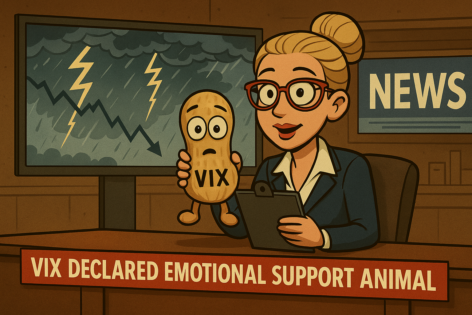 Financial satire of VIX reclassified as emotional support animal during volatile week