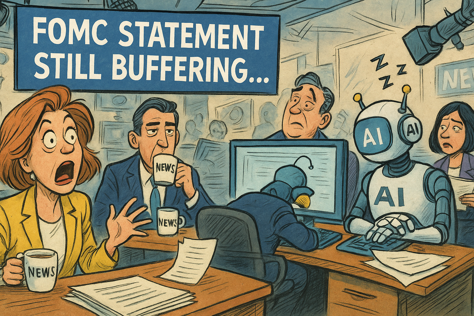 Financial parody of Fed AI doing nothing during FOMC.
