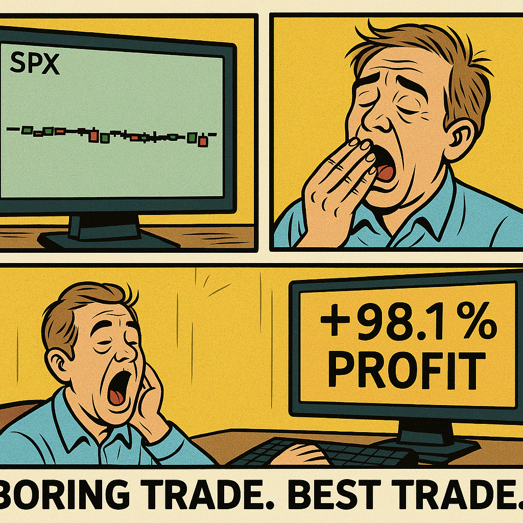 Meme of trader profiting from a flat SPX session.
