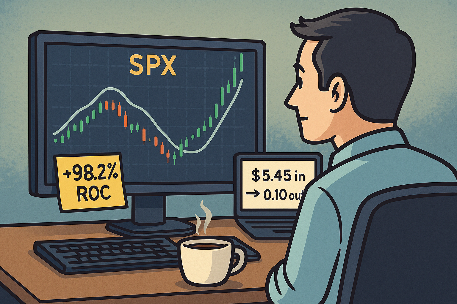 Minimalist trading desk with SPX breakout confirming clean B&B trade.