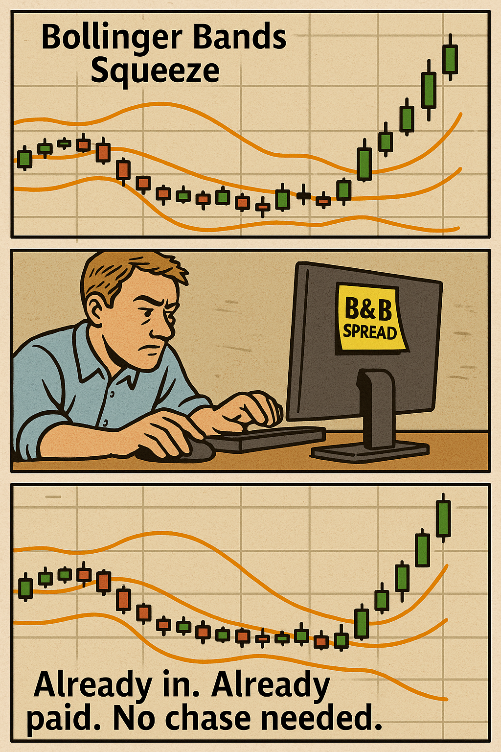 Meme of trader positioned before breakout move.