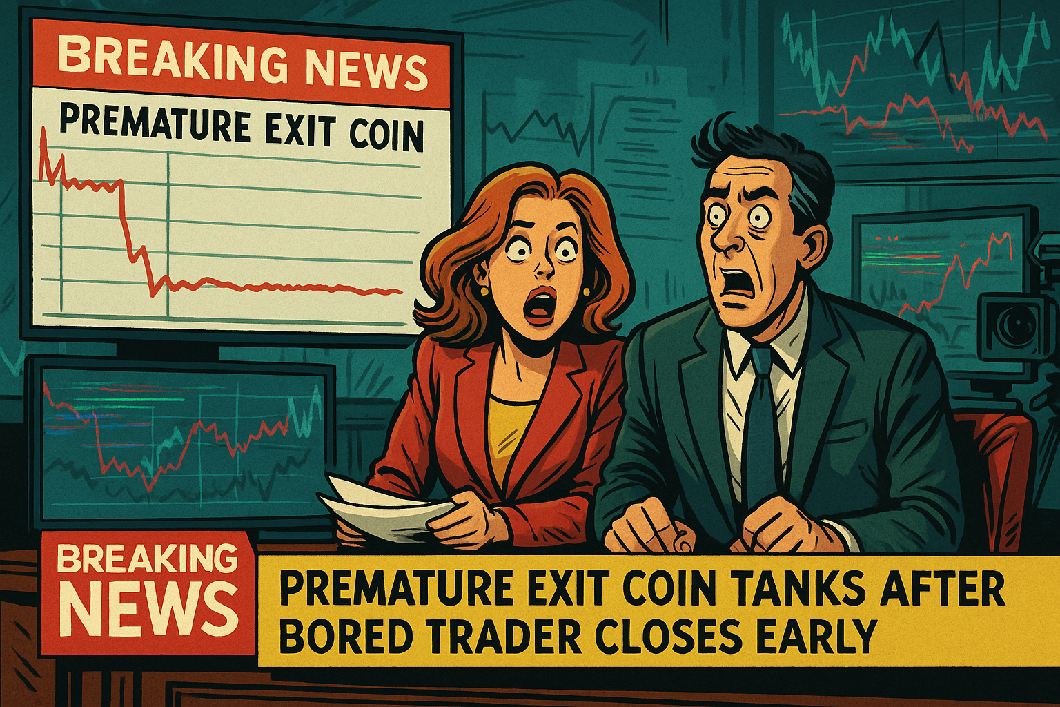 Fake news spoof about a trader exiting too early and launching a disaster coin.