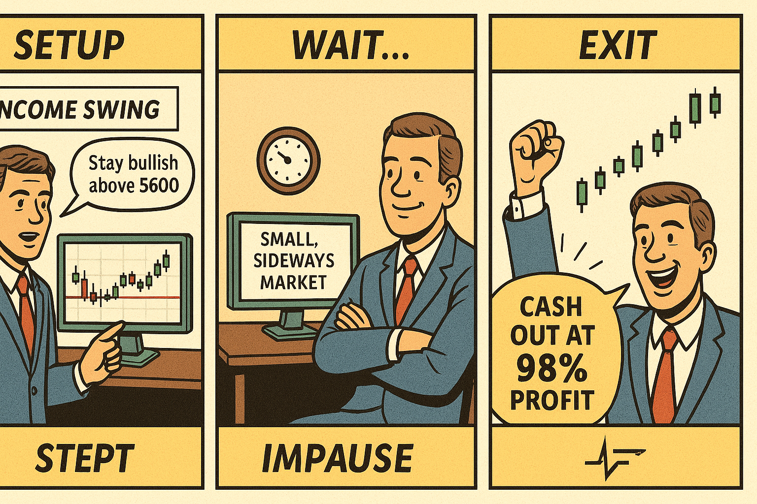 Storyboard showing simple rules leading to consistent premium trade payout.