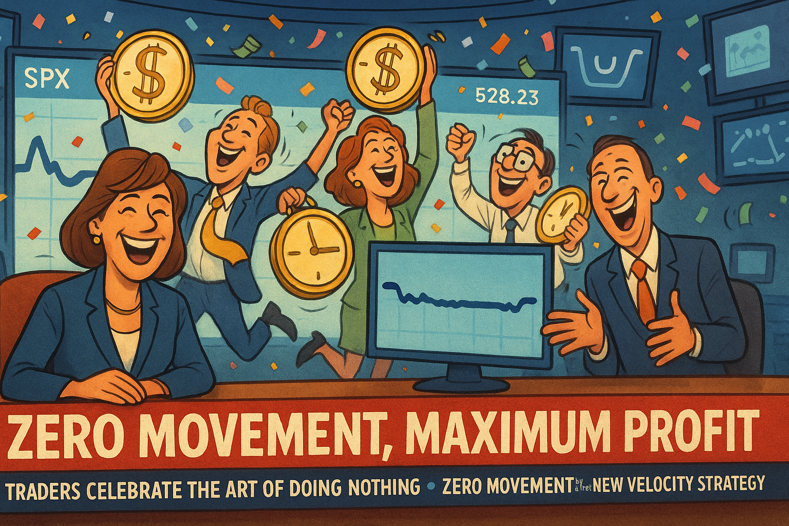 Fake news segment honoring the profitability of sideways market days.