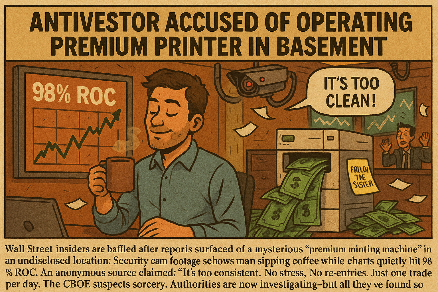 Newsroom chaos as AntiVestor logs five calm wins and a mythical premium printer stuns the set.
