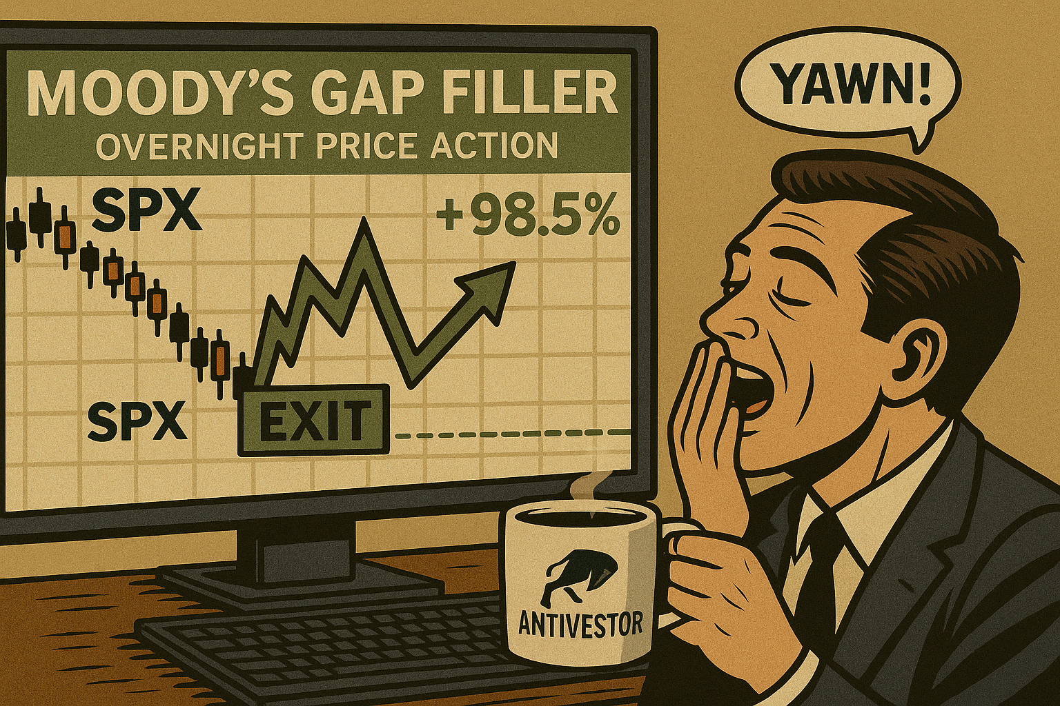 Trader calmly watches SPX gap into support after Moody’s downgrade.