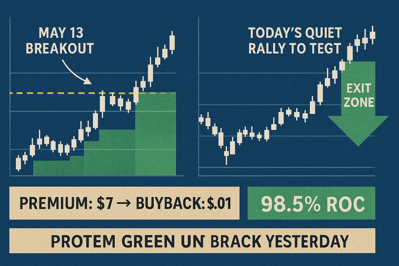 Chart showing lazy SPX rally and clear profit zone after 7-day mechanical trade.