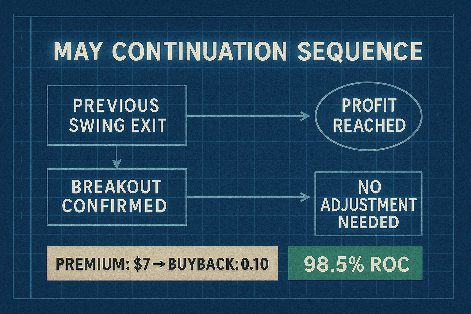 Blueprint diagram showing minimal input and clean exit on a passive trade.