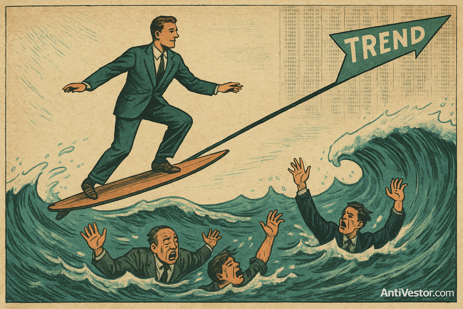 Trader surfing a bullish trendline while others struggle against it