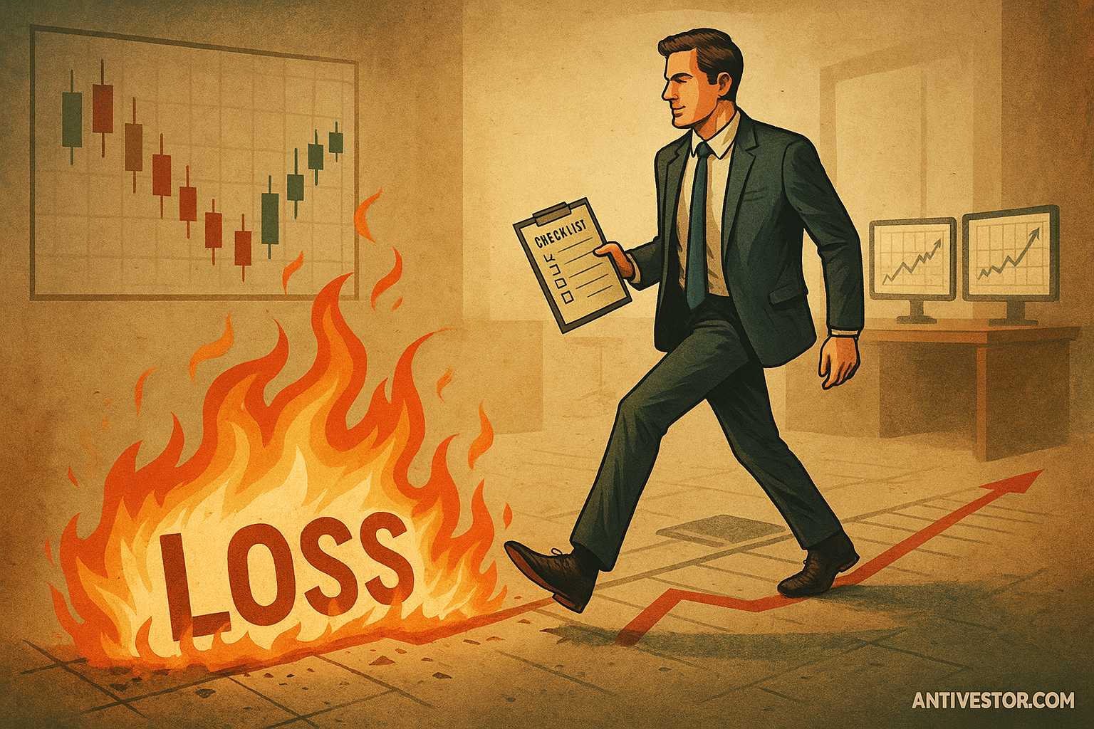 Trader stepping past a loss, showing mental strength and forward focus
