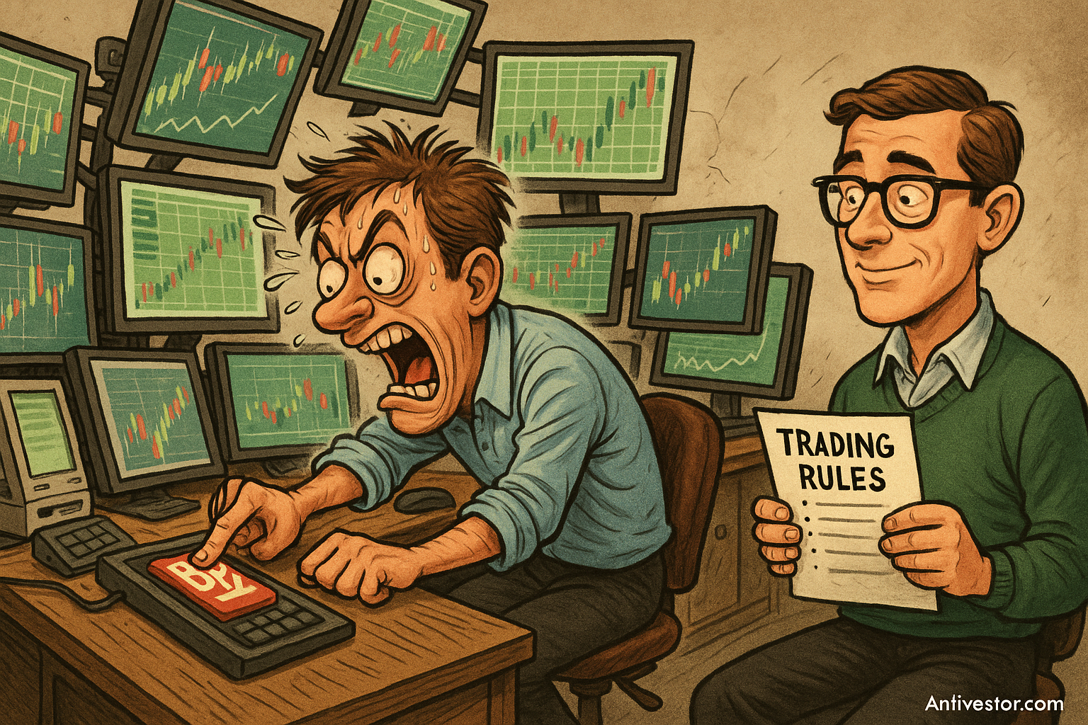 Overtrading chaos vs rule-based calm, highlighting the cost of trading too much