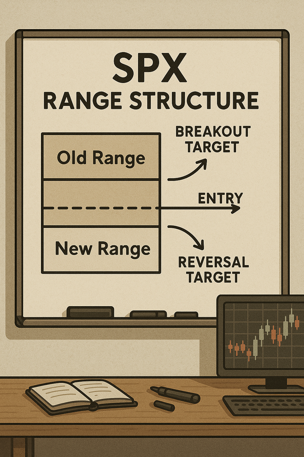 Trading desk-style range structure for SPX with confirmed price levels and entry notes.