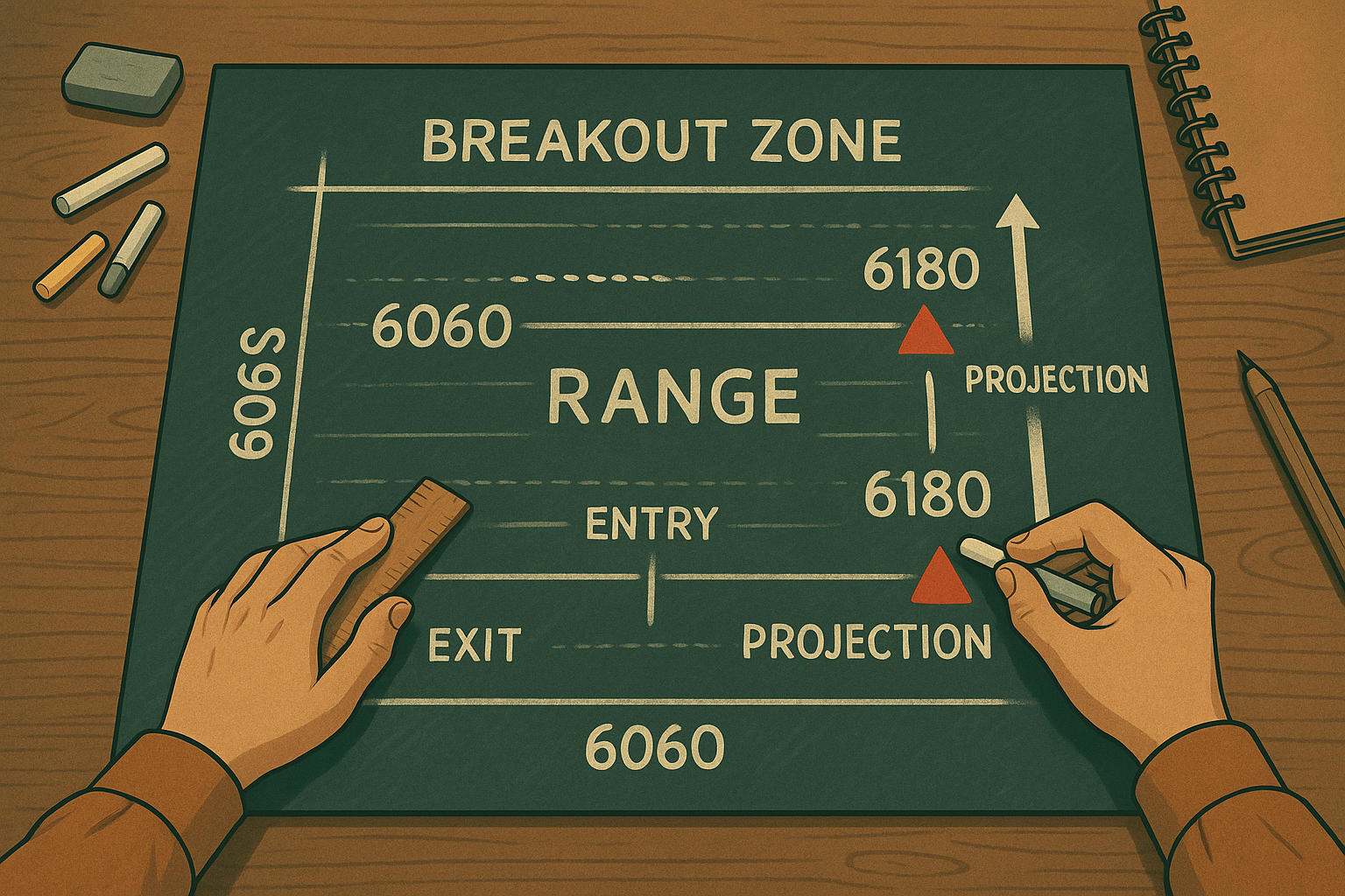 Breakout target visualized on chalk range map - 6180 in sight.