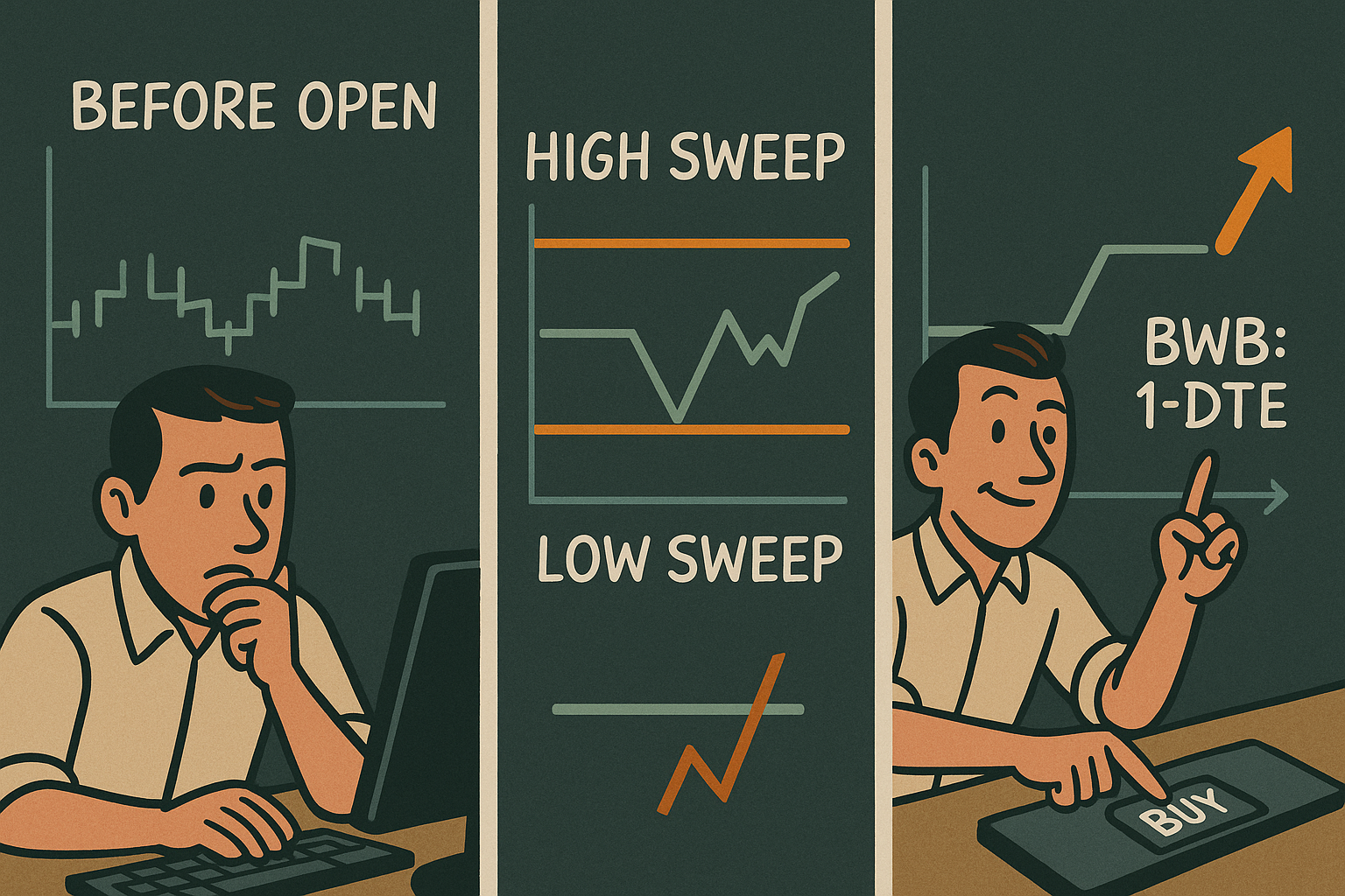 Comic shows sweep setup leading to fast 1-DTE BWB win.