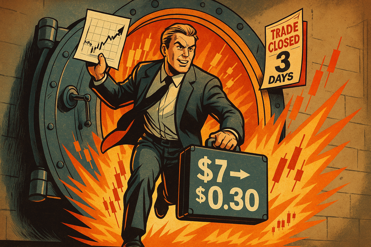 Satirical hero trader exits a fast trade with 95.7% return.