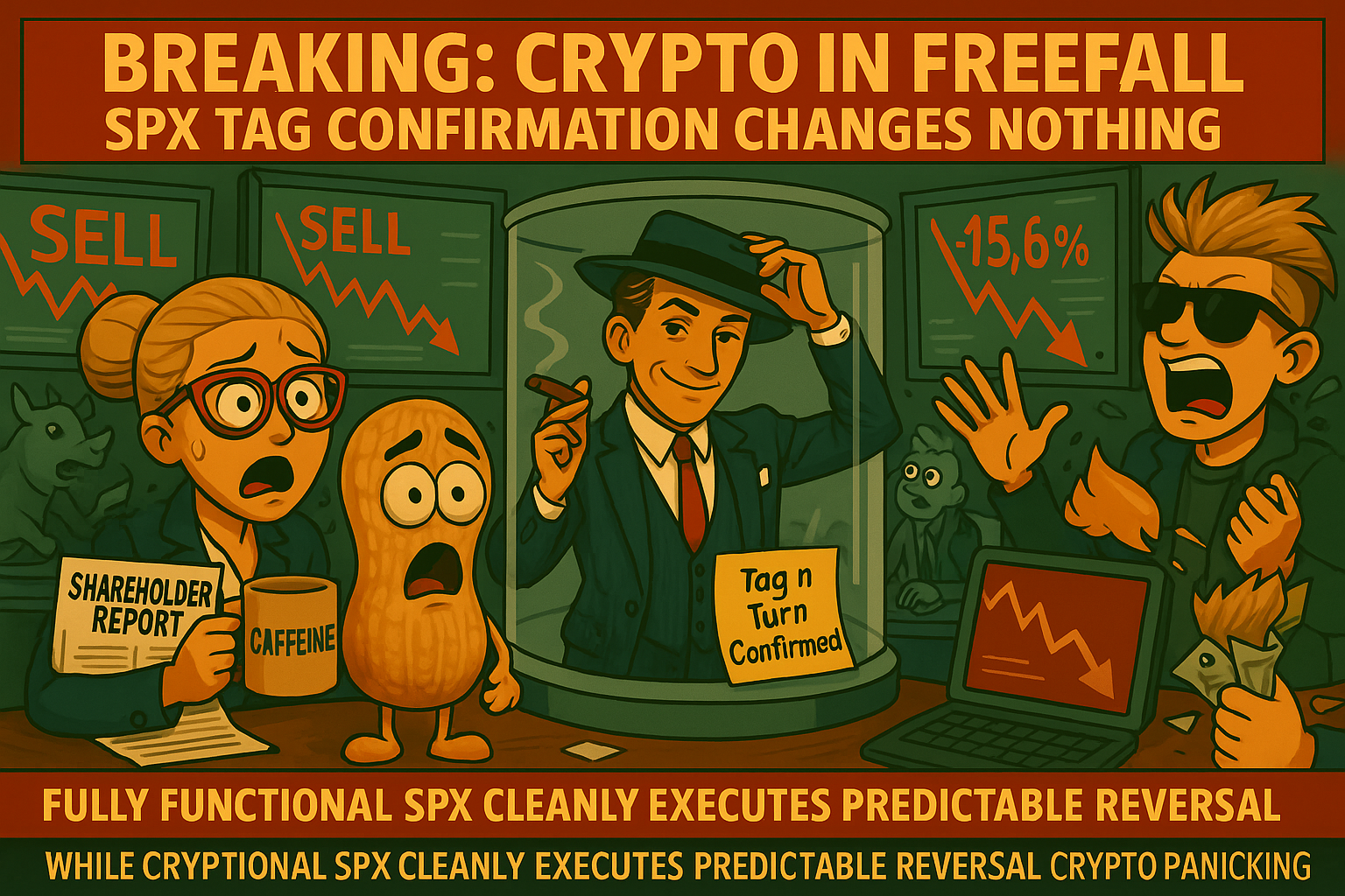 Satirical chaos in crypto while SPX calmly confirms another technical pattern.