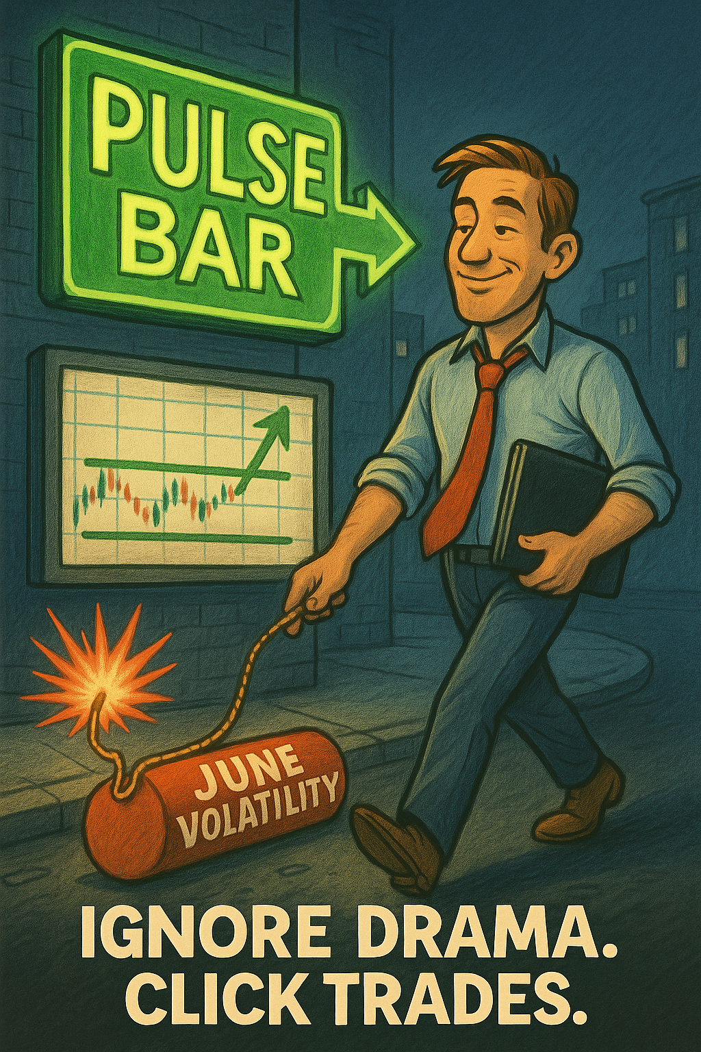Meme about ignoring drama and just clicking trades.