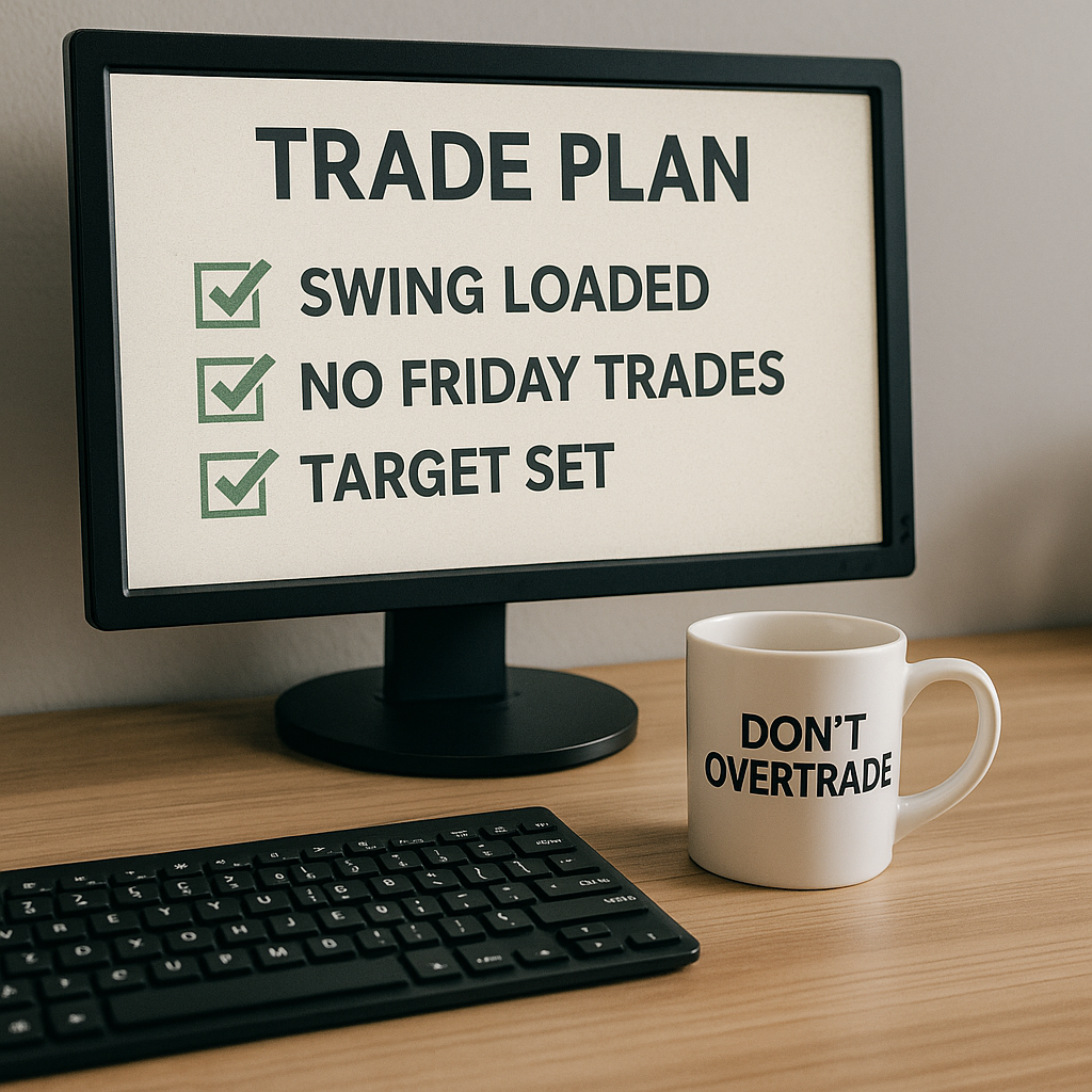 Strategic trade plan with checklist preventing unnecessary entries during distraction.