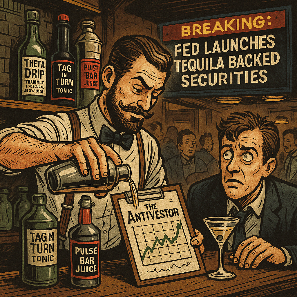 Satirical image of a cocktail recipe based on AntiVestor swing logic.