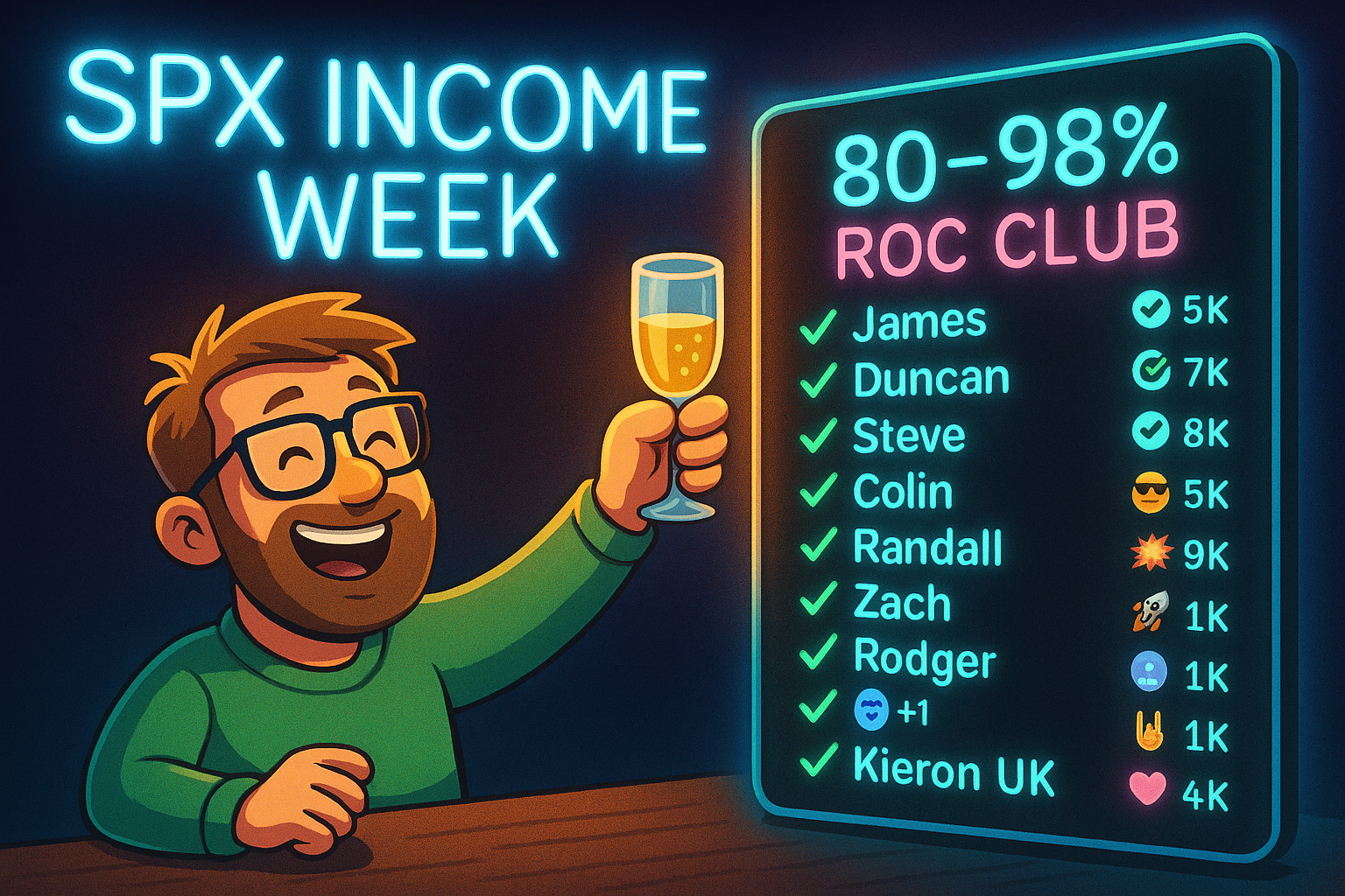 Celebratory image of trader wins tracked in glowing recap format.