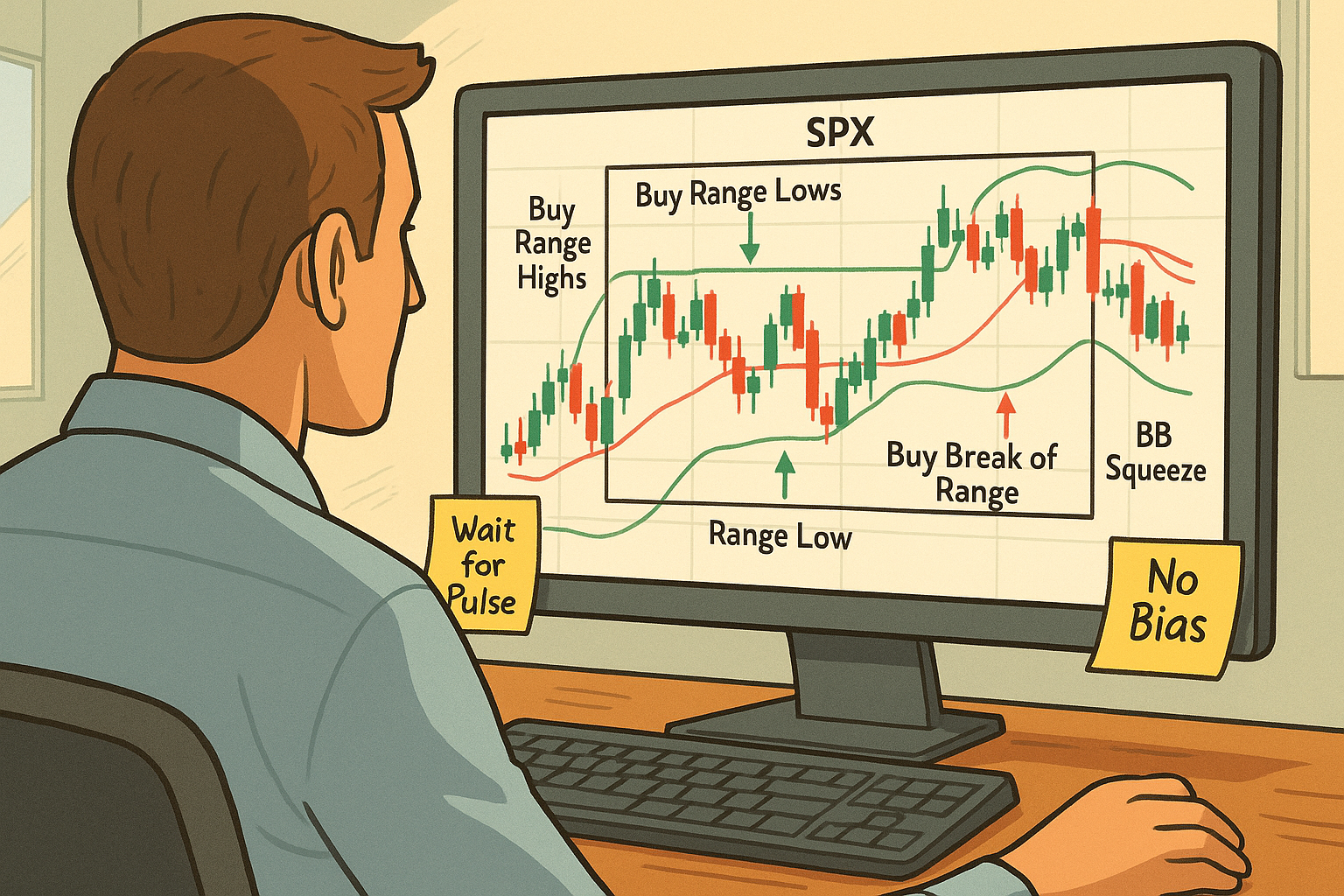 Trader watches SPX range for pattern activation on Monday open. 