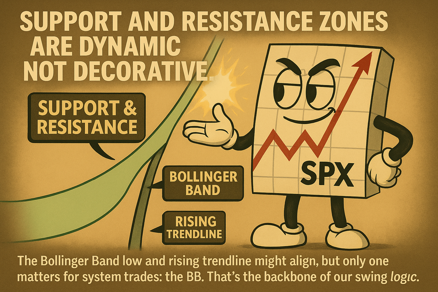The Bollinger Band low and rising trendline might align, but only one matters for system trades: the BB. That’s the backbone of our swing logic. The trendline? Just a flirtation.