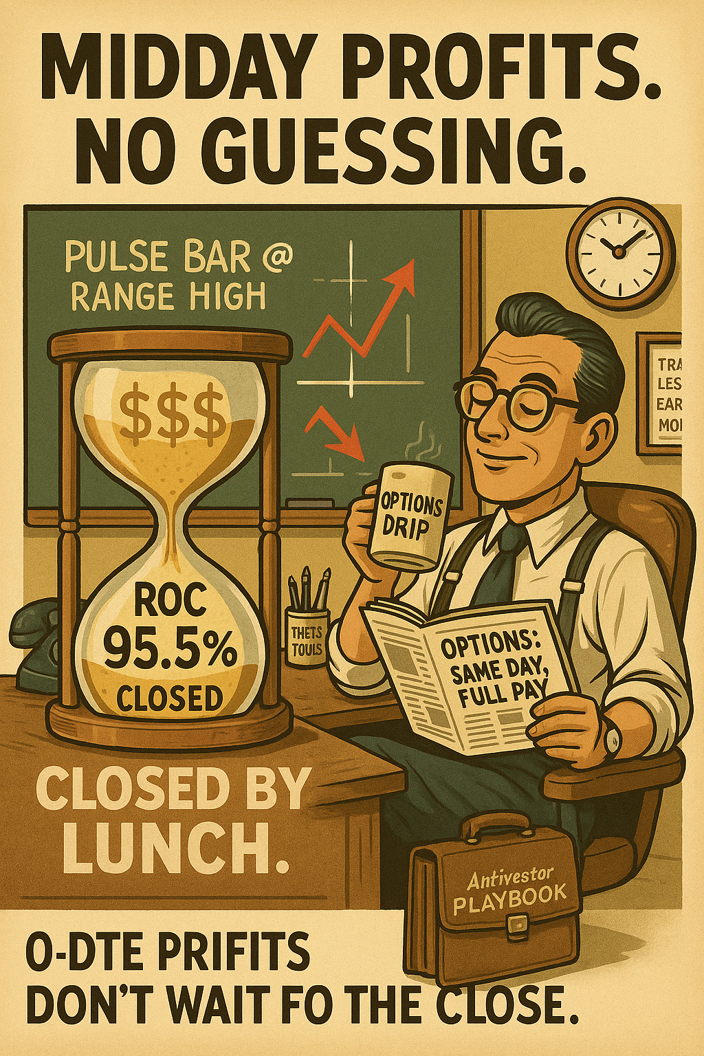 Retro trader logs 95.5% ROC by 1:30 PM using a Pulse Bar 0-DTE setup at SPX range highs.