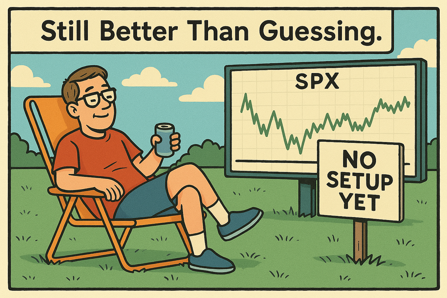 Trader relaxes while SPX drifts with no clear trade.