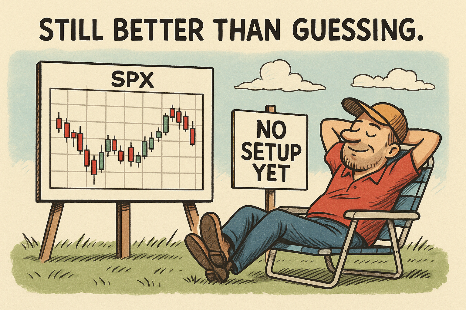 Trader relaxes while SPX drifts with no clear trade.  