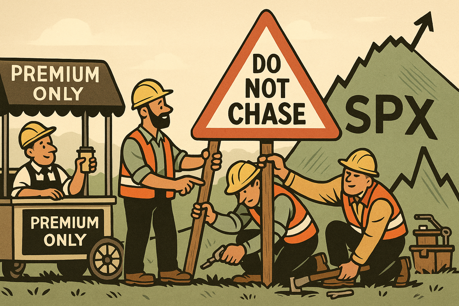 SPX work crew installs warning sign as traders prep for theta decay instead of breakout.