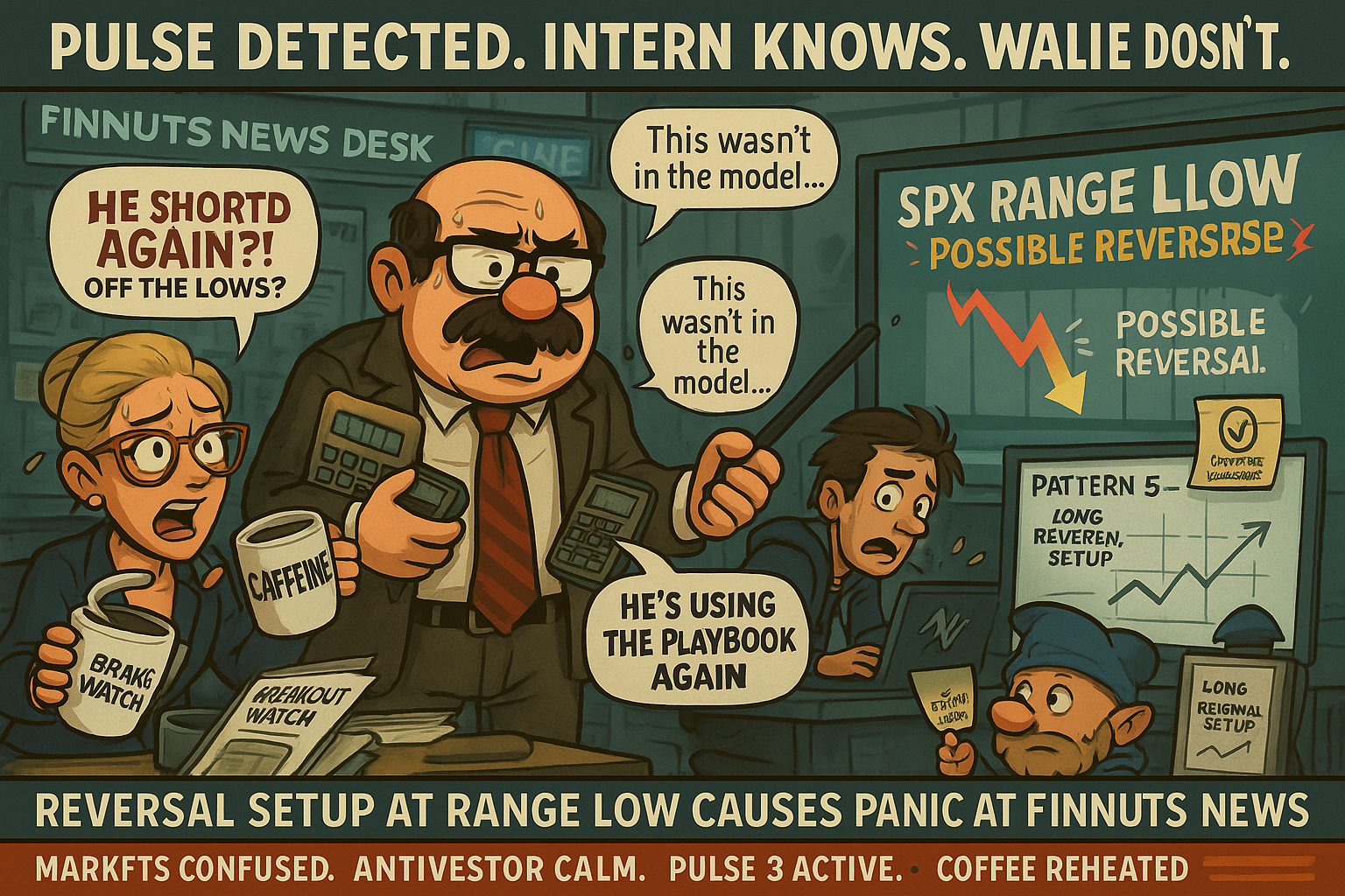 Wallie panics as SPX reverses off range lows while AntiVestor setup quietly confirms in the background.