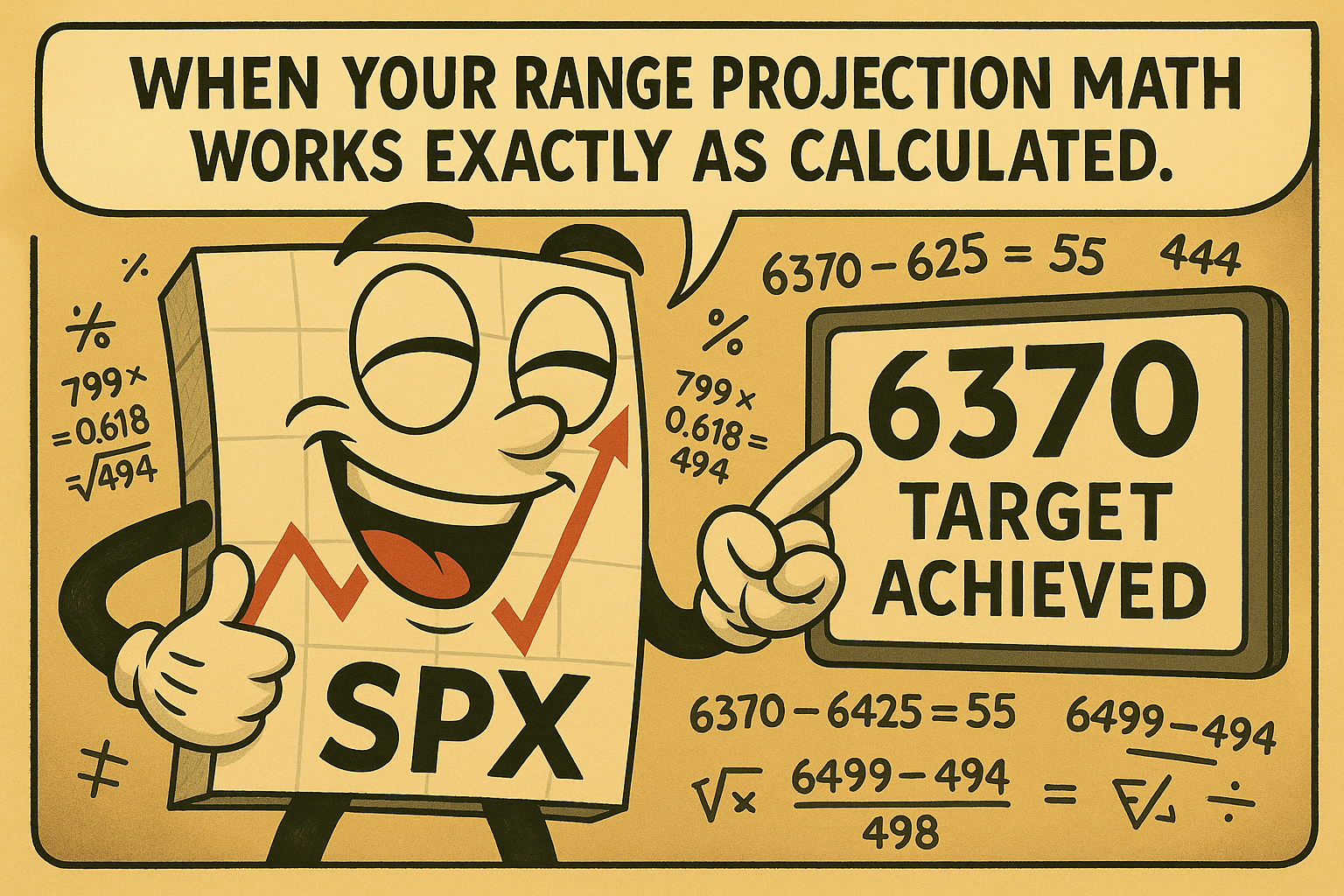 Comic celebration of mathematical pattern target precision working exactly as calculated