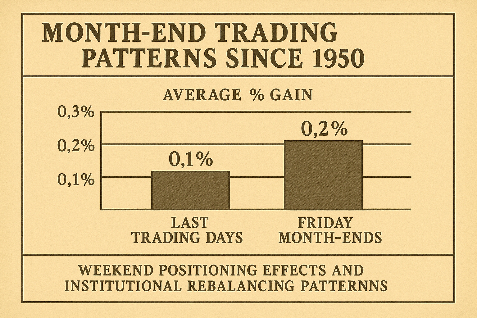 Vintage statistical chart showing month-end trading pattern advantages since 1950