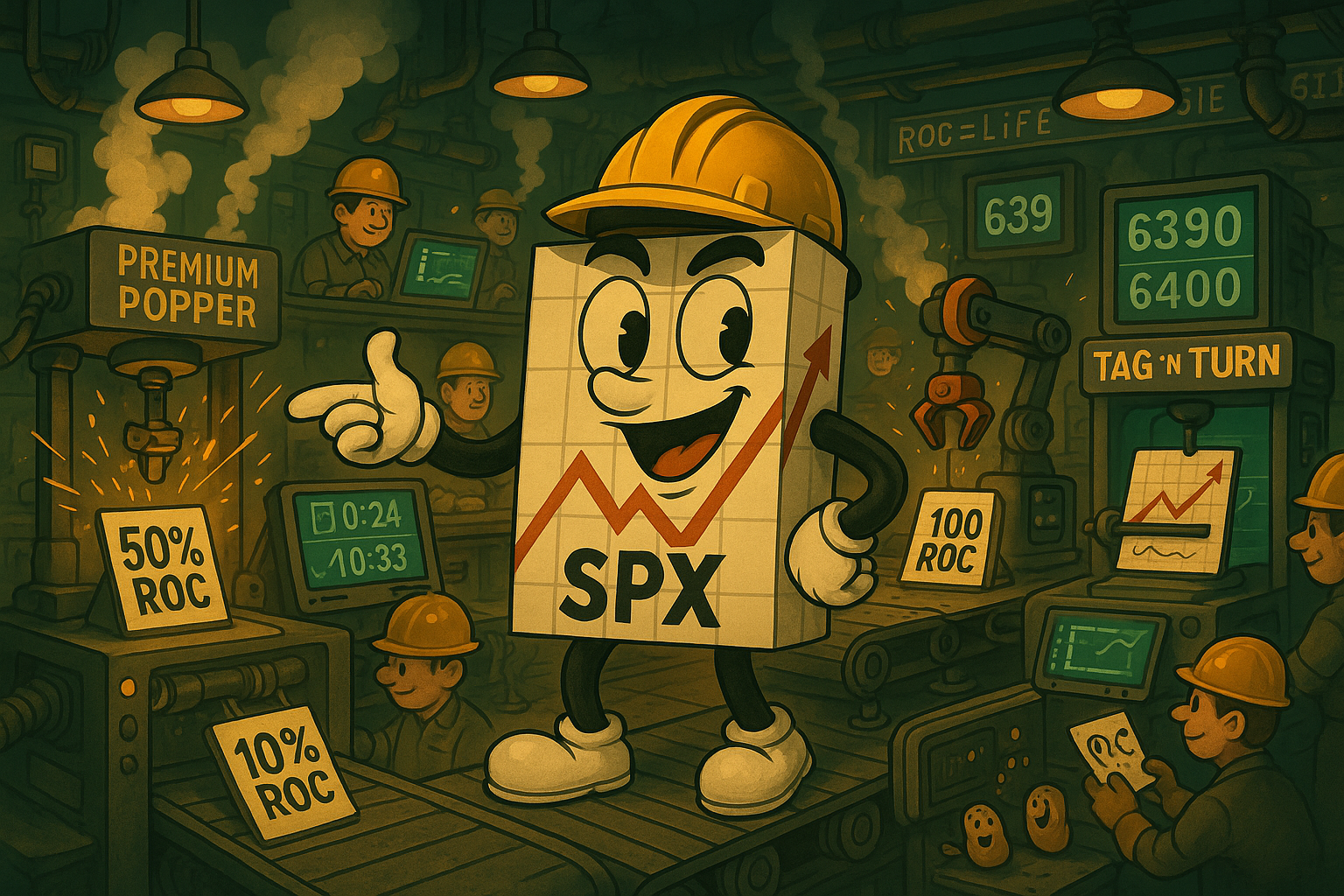 Mr SPX managing a trading production line with different strategy stations operating systematically