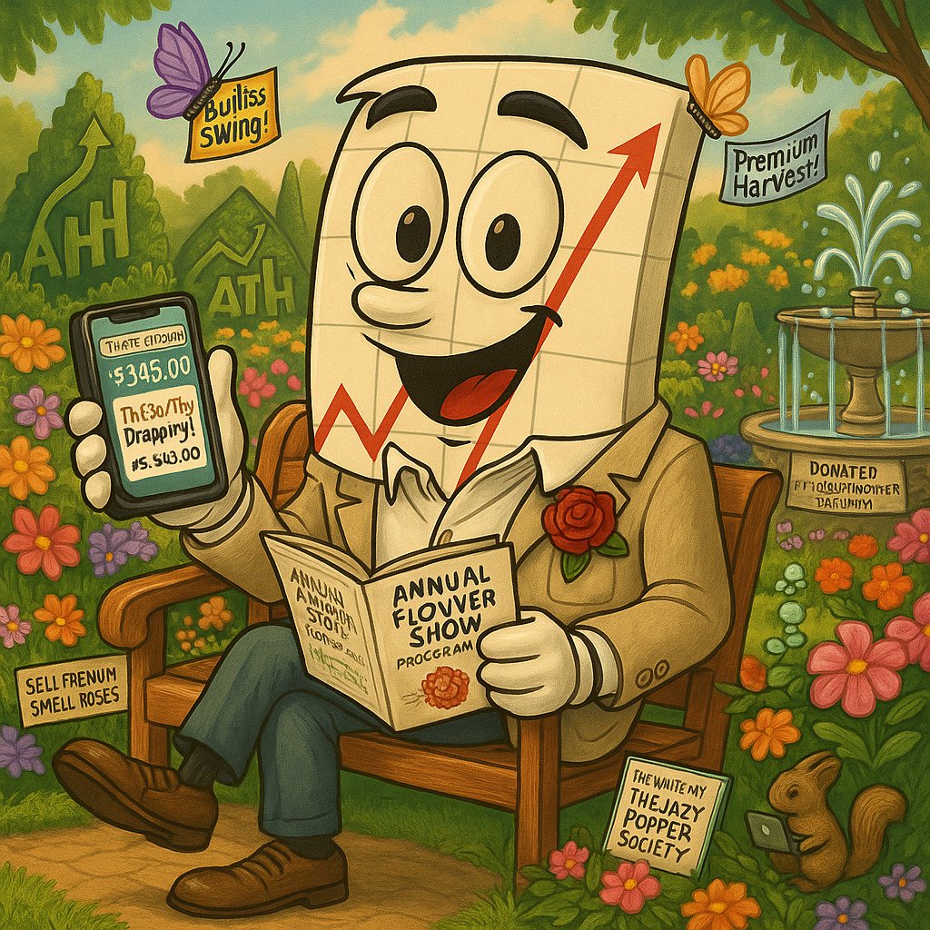Mr SPX enjoying systematic profits in peaceful garden setting while planning flower show attendance