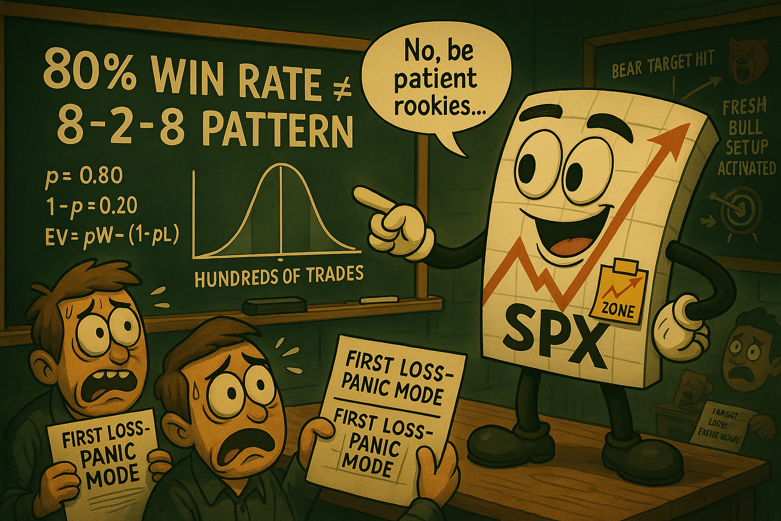 Mr SPX teaching win rate statistics and systematic patience to panicking new traders