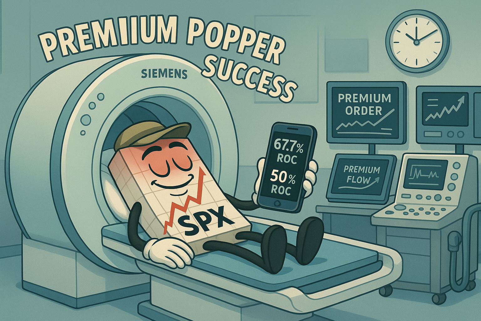 Mr SPX executing profitable Premium Popper trades during MRI appointment with systematic mobile efficiency