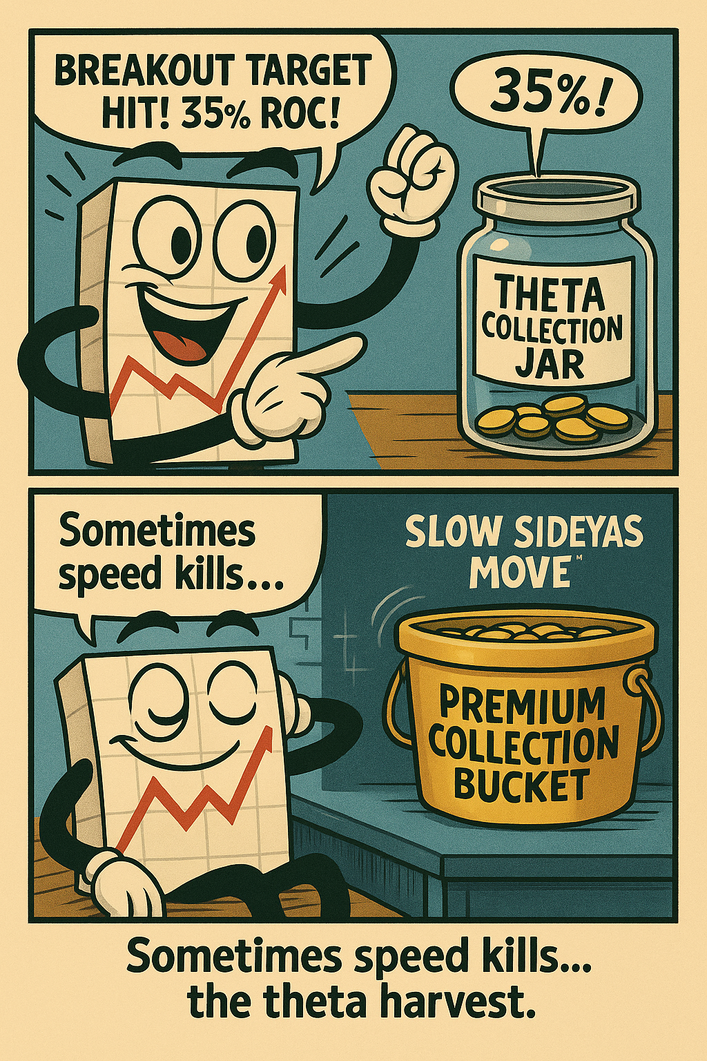 Comic meme about speed versus patience in theta collection optimization