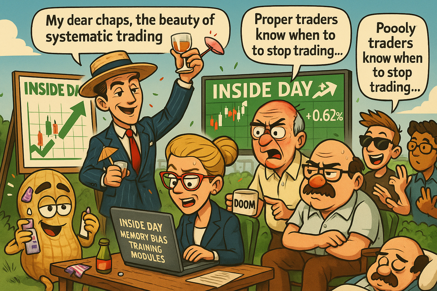 Financial Nuts newsroom analyzing inside day reality versus memory bias with characteristic sunscreen preparation