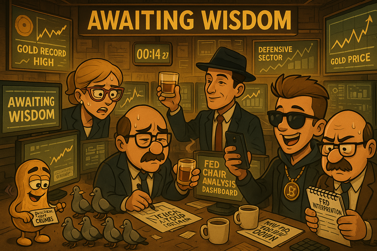 Financial Nuts newsroom preparing for Powell speech with characteristic individual responses to Fed anticipation