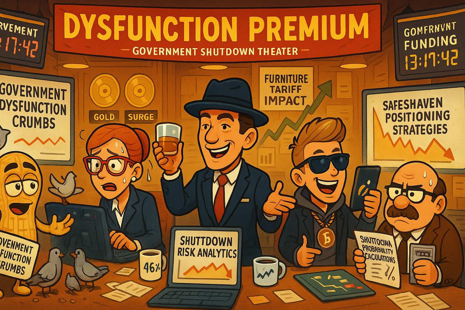 Financial Nuts newsroom managing government shutdown theatre with characteristic individual responses to fiscal political drama