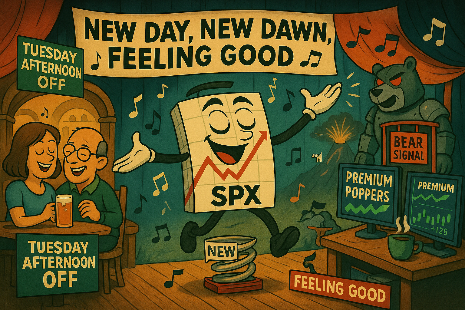 Mr SPX conducting musical number while systematic trading enables Tuesday afternoon freedom with Mrs N and mechanical success