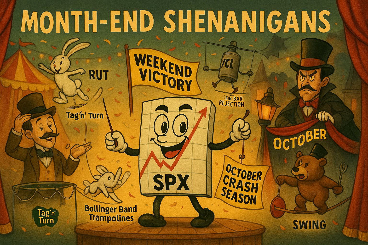 Mr SPX conducting month-end market carnival with systematic trading acrobatics whilst September ends politely and October crash season waits